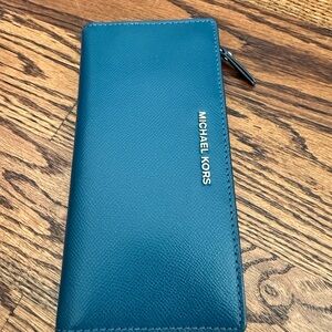 Michael Kors Teal Money Pieces Leather Wallet